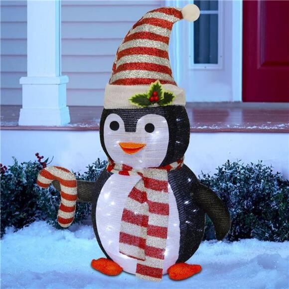 Lighted Christmas Penguin Decor 2.5FT / 30Inch Outdoor Collapsible Black Penguin - Picture 6 of 7
